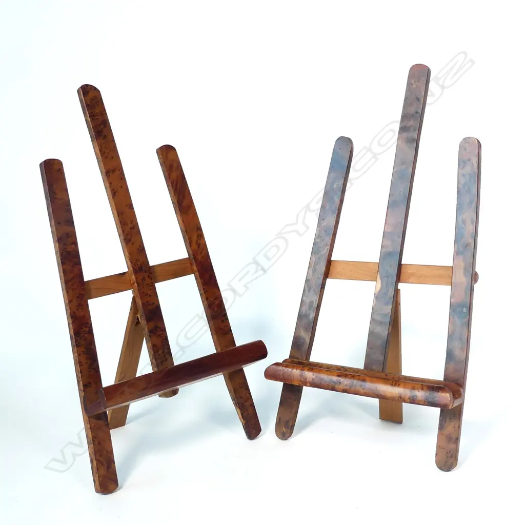 A pair of tabletop burr timber easels Image 1++