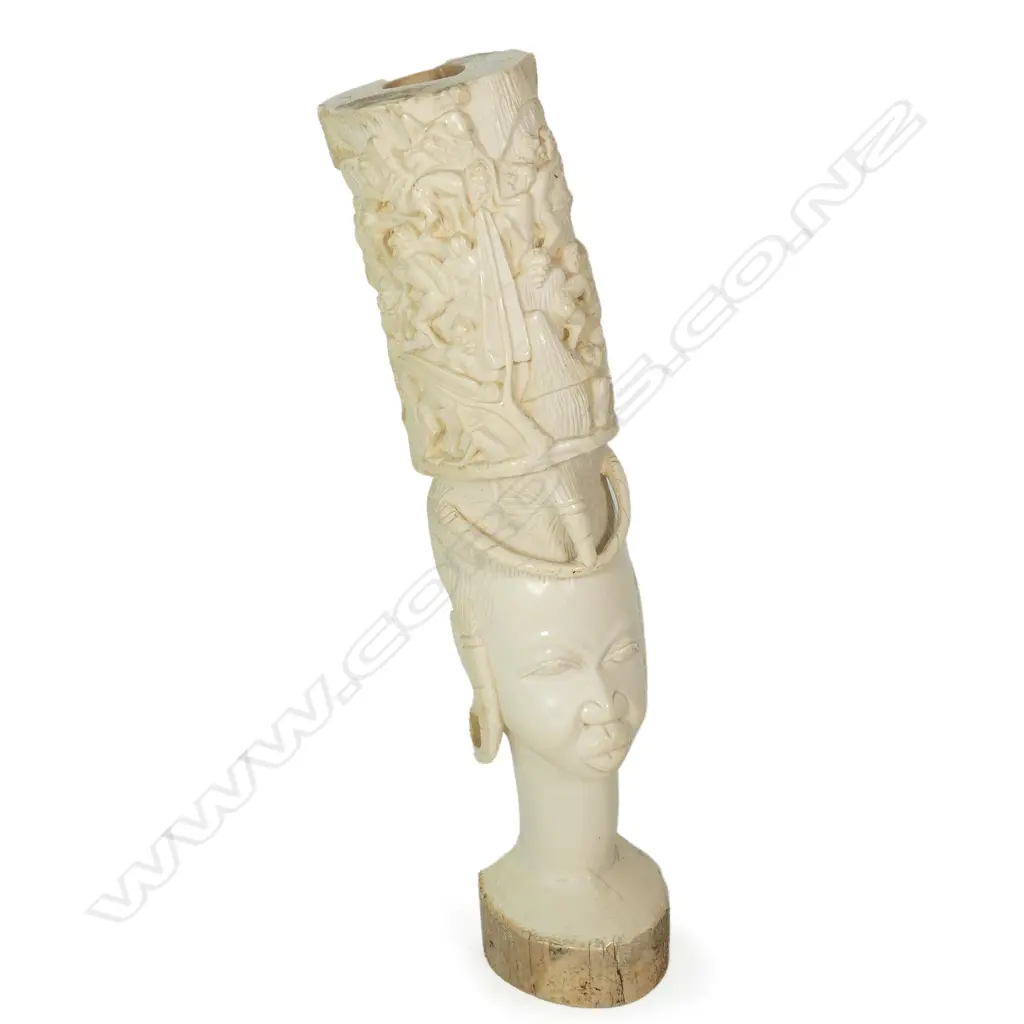 A substantial African old carved ivory tusk section Image 1++