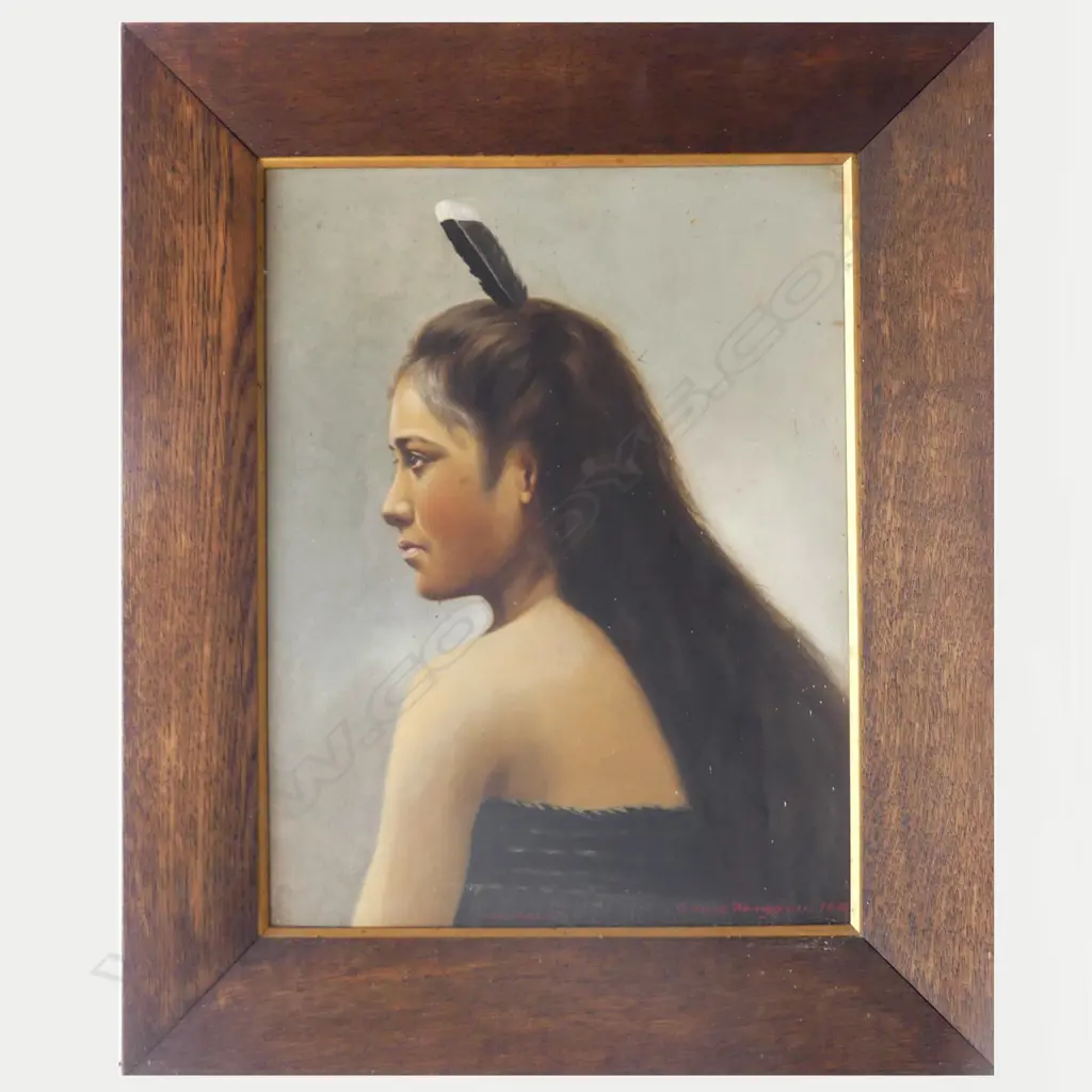 An overpainted photographic Maori portrait 'Annie Wanganui' Image 1++