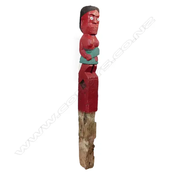 An old 19th/20thC Maori carved stylised figured post ex. Whakarewarewa Village