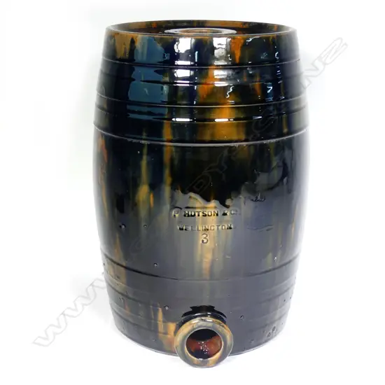 A Peter Hutson majolica 3 gallon barrel