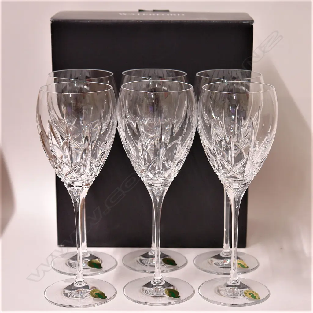 A set of six Waterford crystal stemmed large wine glasses Image 1++