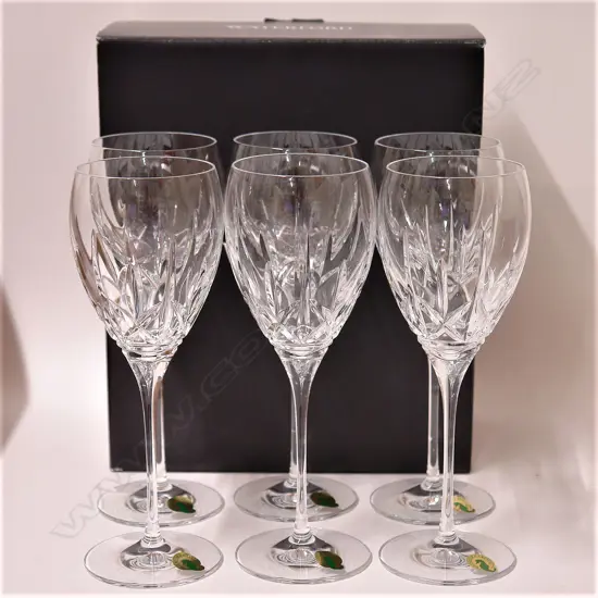 A set of six Waterford crystal stemmed large wine glasses