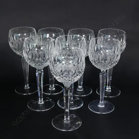 Eight Waterford crystal stemmed wine glasses