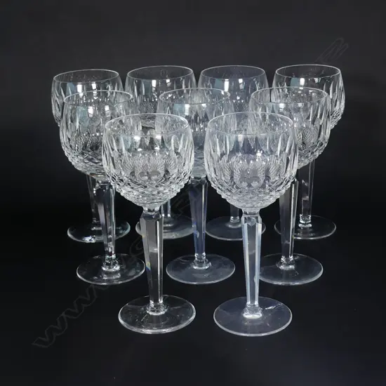 Eight Waterford crystal stemmed wine glasses