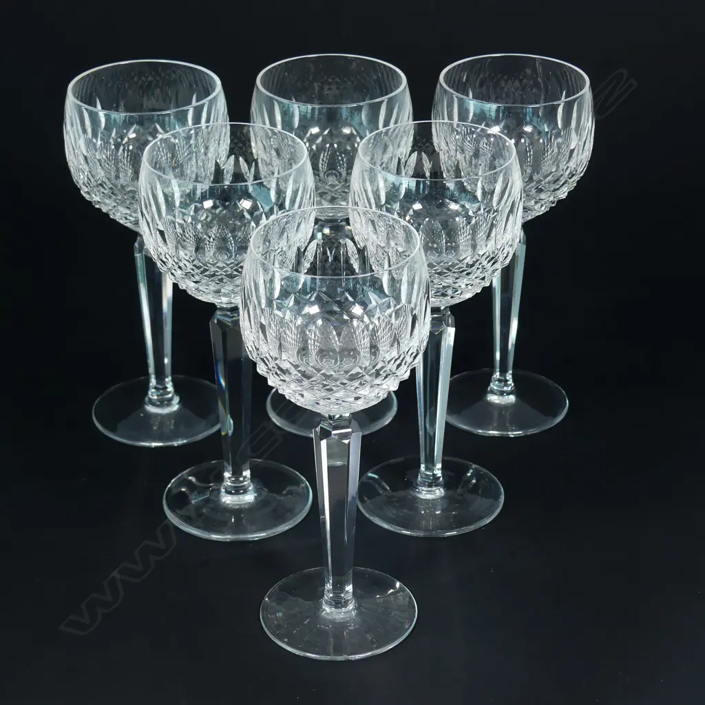 Six Waterford crystal faceted stemmed wine glasses Image 1++