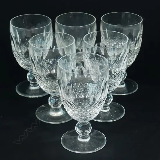 Six Waterford crystal short knopped stemmed wine glasses