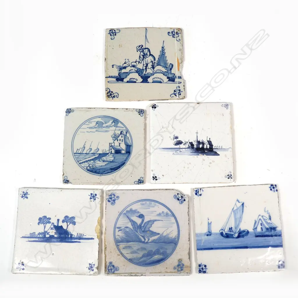 Six 17/18thC Dutch delft blue and white tiles Image 1++