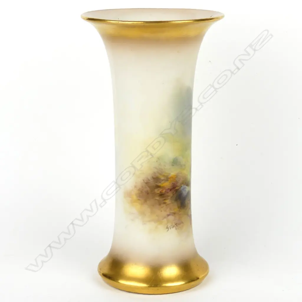 A 1930s Royal Worcester trumpet vase painted with highland cattle by Stinton Image 1++