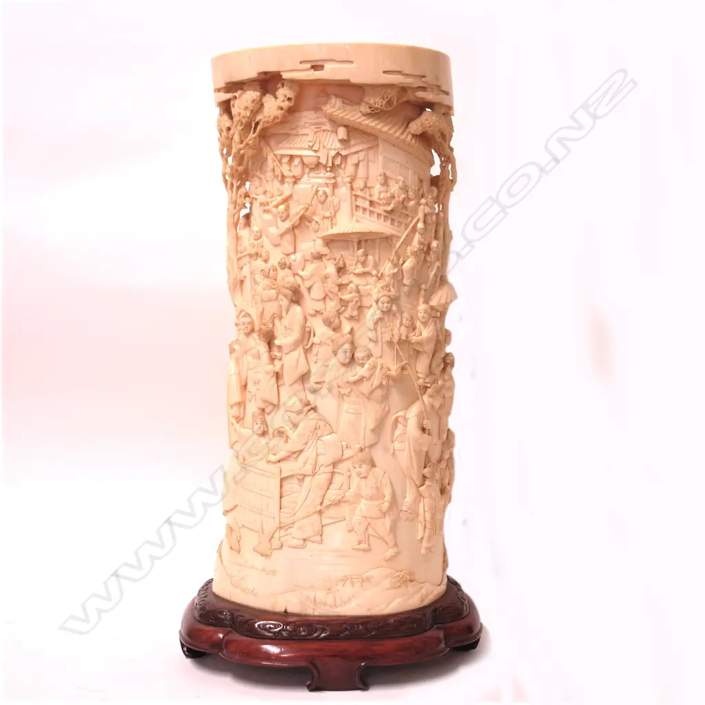 A c.1900 museum quality large and impressive Japanese ivory ornately carved tusk section Image 1++