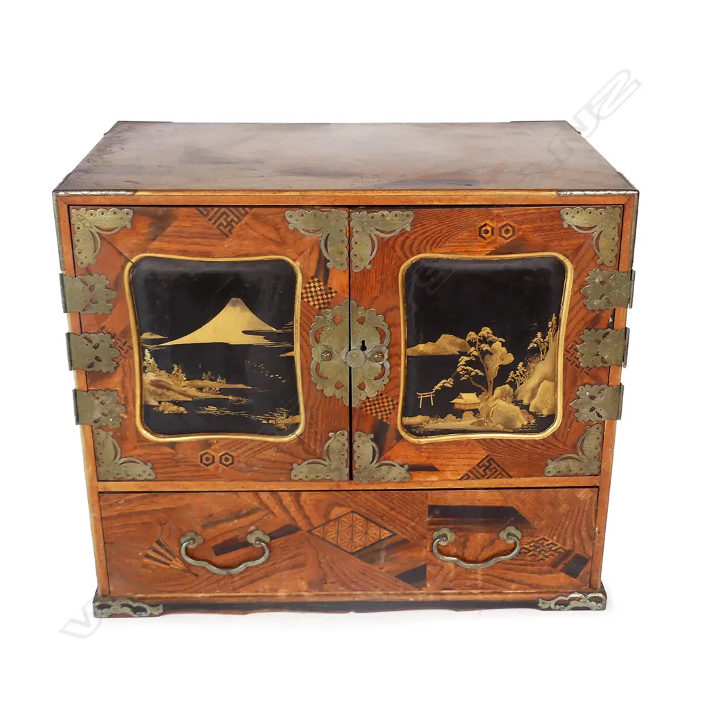 A larger than usual Japanese inlaid and lacquered timber cabinet Image 1++