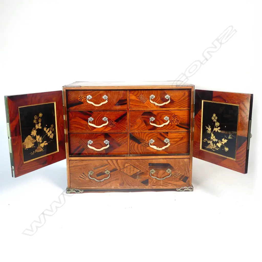 A larger than usual Japanese inlaid and lacquered timber cabinet Image 1++