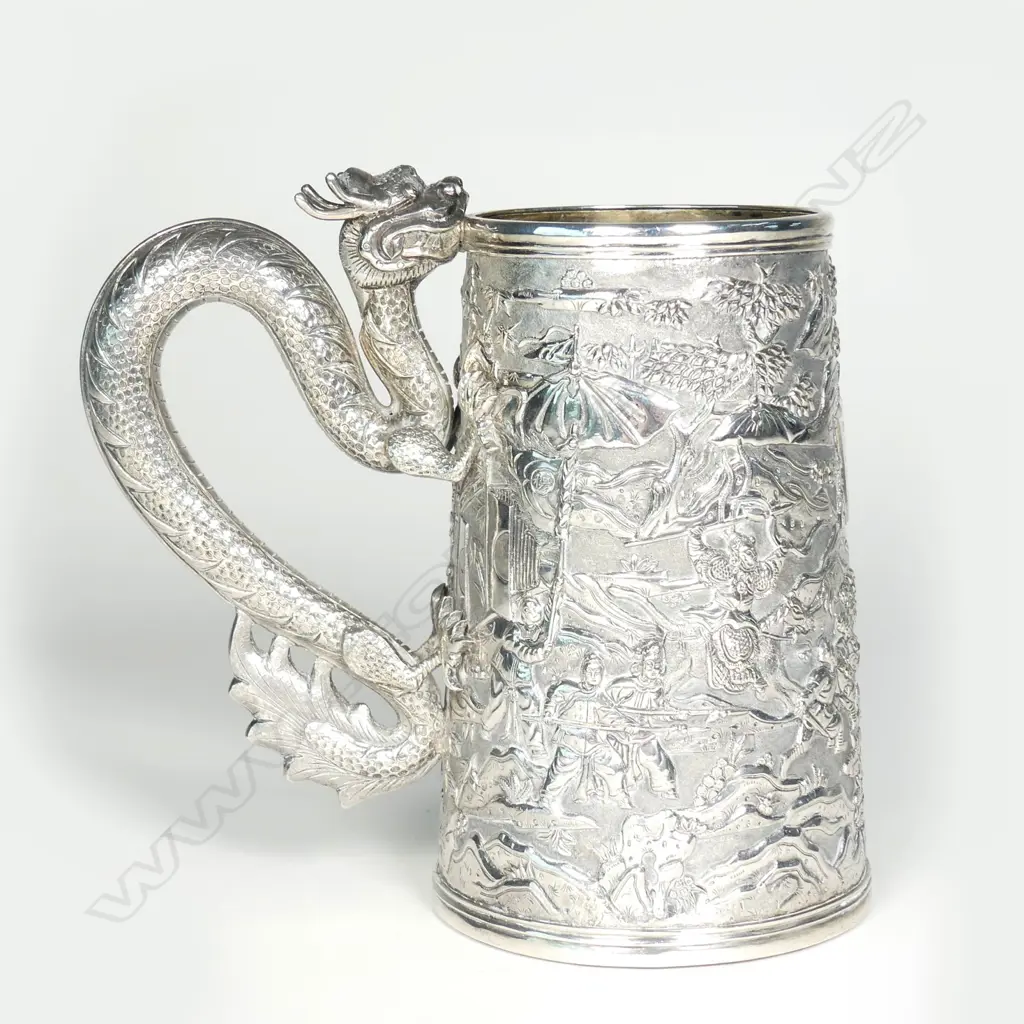A 19thC Chinese decorative large silver mug Image 1++