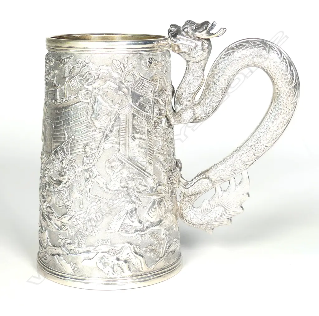 A 19thC Chinese decorative large silver mug Image 1++