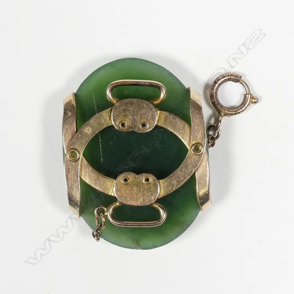 A c.1900 gilded rose gold and greenstone enhancer Image 1++