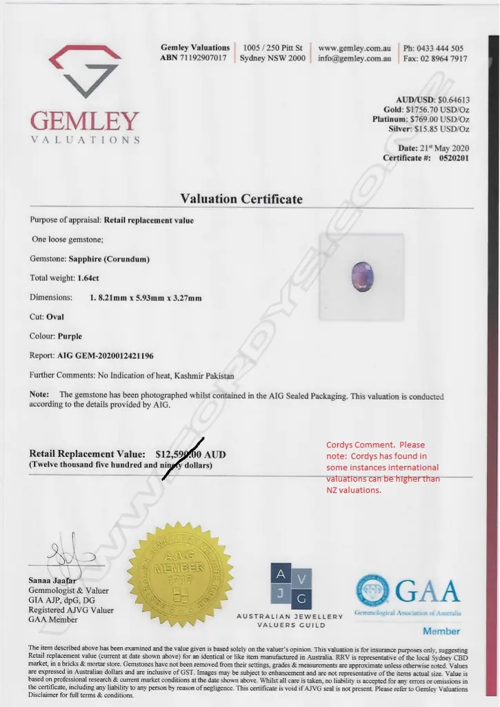 A 1.64ct oval facet cut sapphire Image 1++