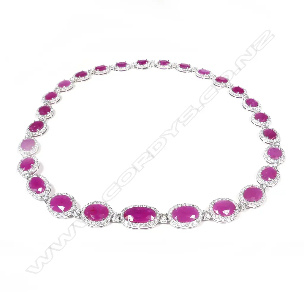 An impressive platinum ruby and diamond necklace Image 1++