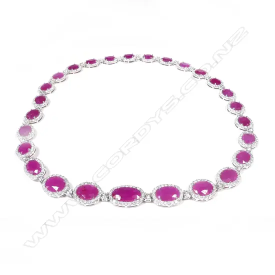 An impressive platinum ruby and diamond necklace