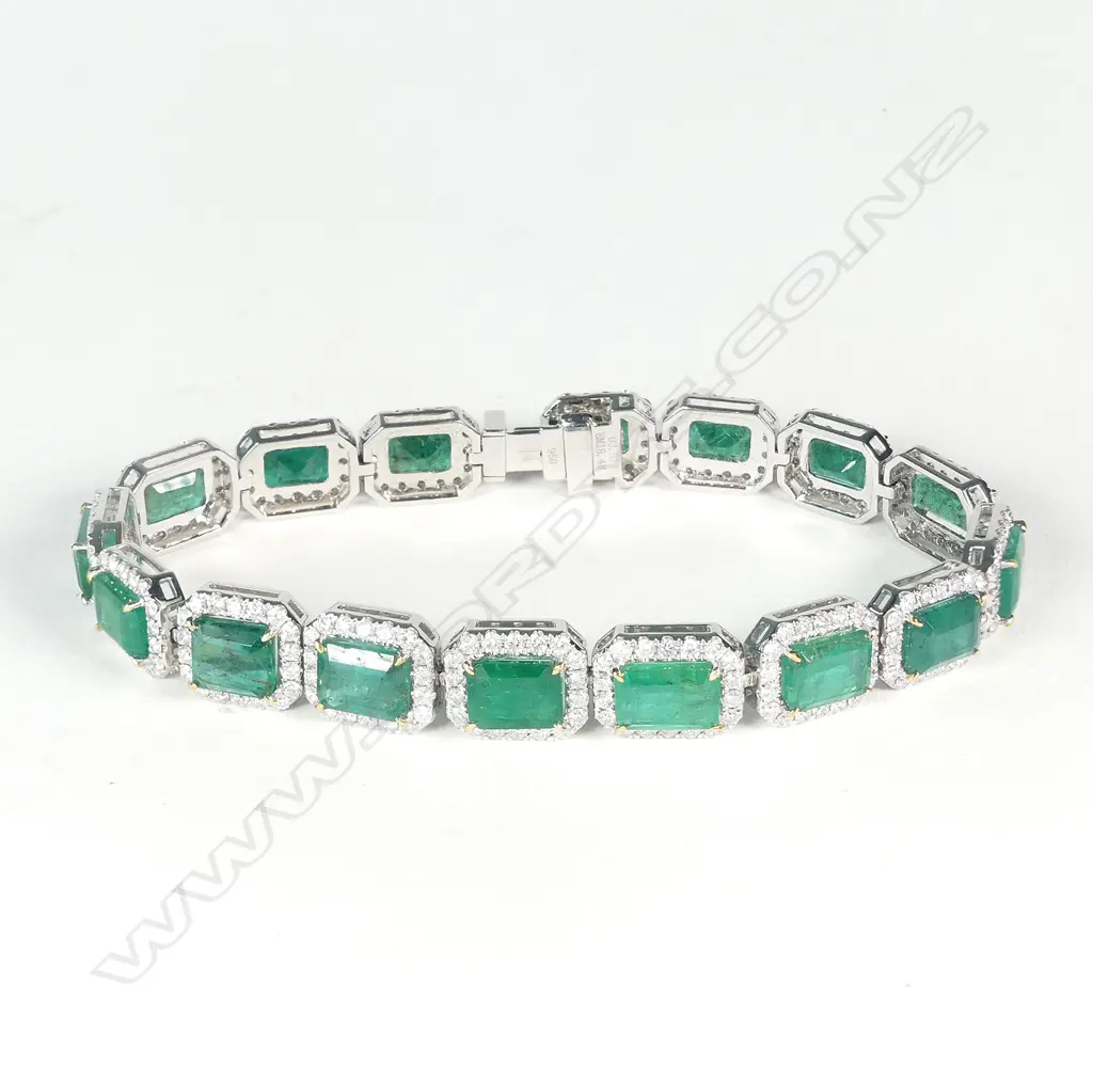 A platinum emerald and diamond bracelet Image 1++