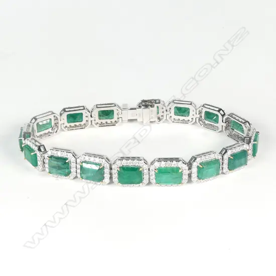 A platinum emerald and diamond bracelet