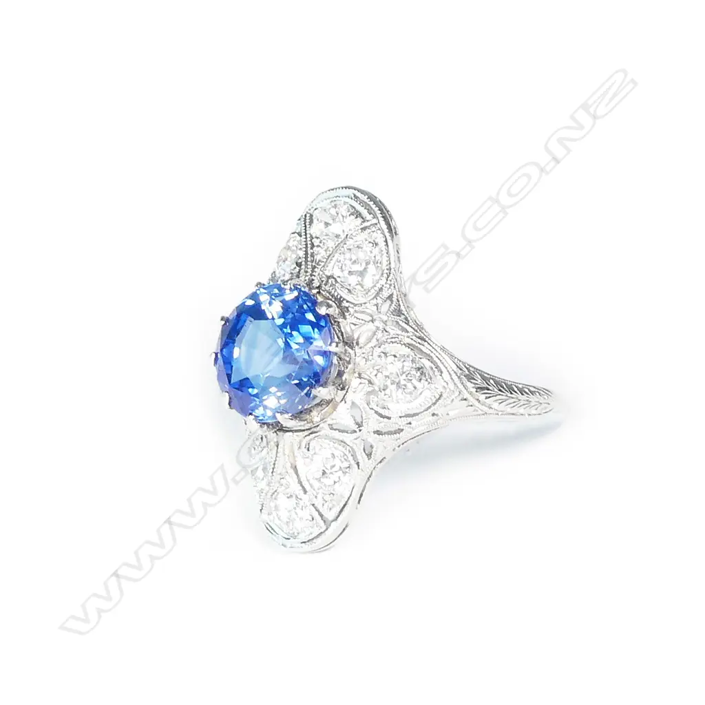 An impressive Edwardian Belle Epoque period platinum sapphire and diamond ring Image 1++