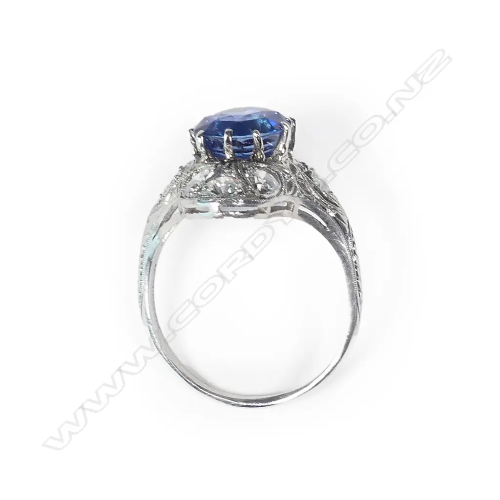 An impressive Edwardian Belle Epoque period platinum sapphire and diamond ring Image 1++