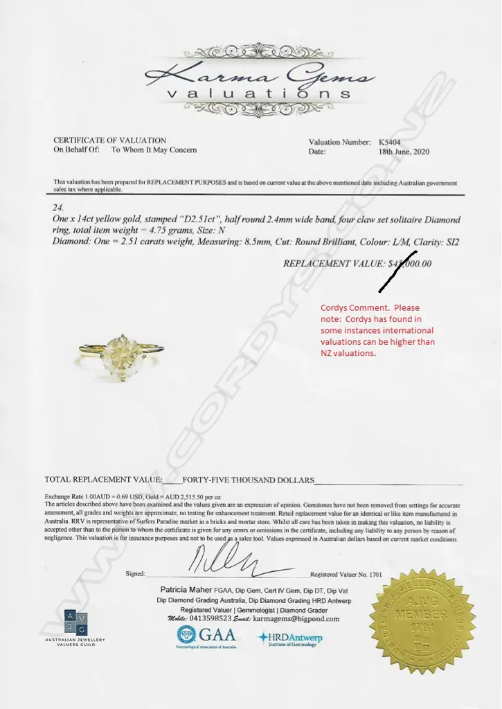 A 14ct gold and 2.51ct diamond solitaire ring Image 1++