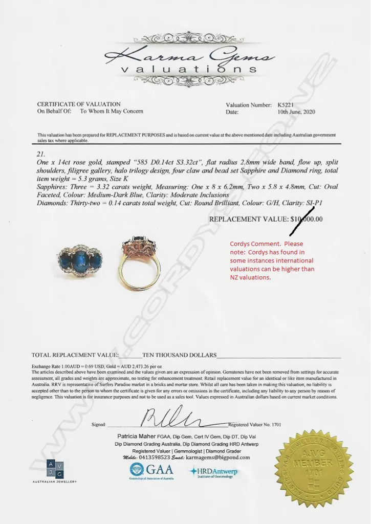 A 14ct rose gold sapphire and diamond trilogy ring Image 1++