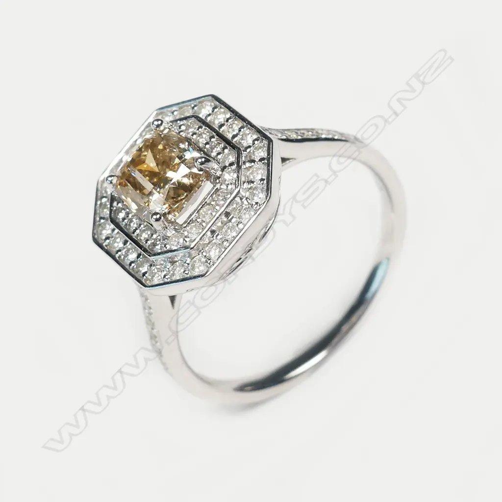 A 14ct white gold and diamond halo ring Image 1++