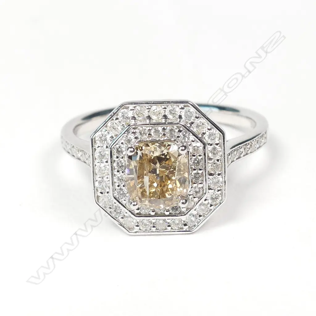 A 14ct white gold and diamond halo ring Image 1++