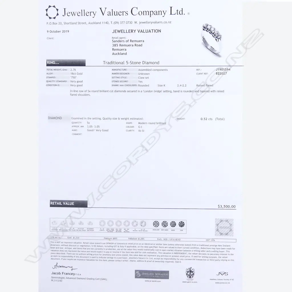 An 18ct gold and five stone diamond ring Image 1++