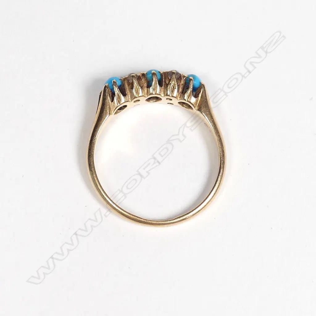 An estate 18ct gold diamond and turquoise ring Image 1++