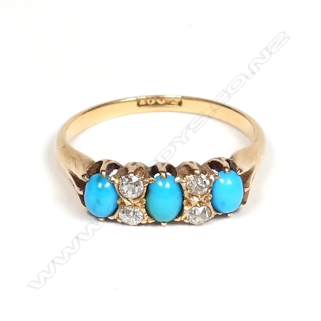An estate 18ct gold diamond and turquoise ring Image 1++