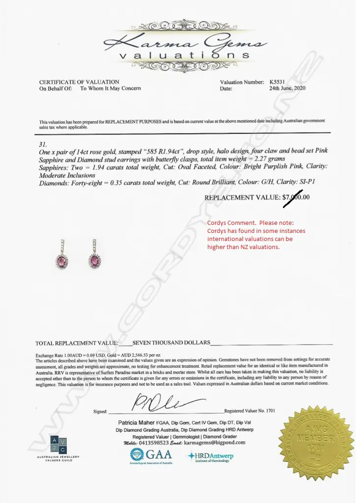 A pair of 14ct rose gold pink sapphires and diamond earrings Image 1++