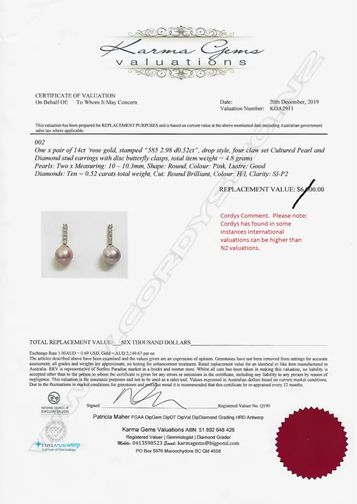 A pair of 14ct rose gold pearl and diamond earrings Image 1++