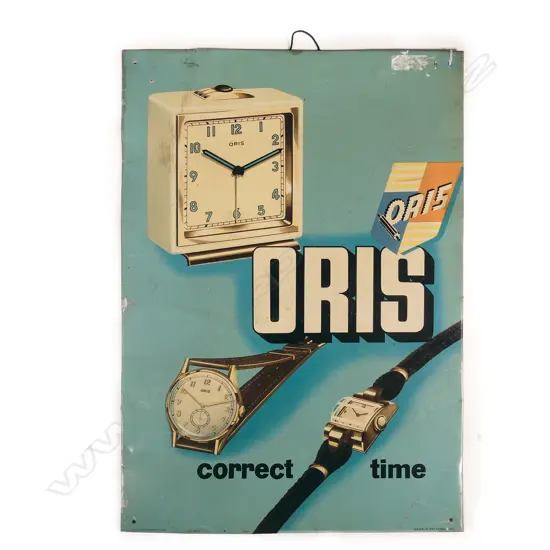 An 'Oris' Watches tin shop sign