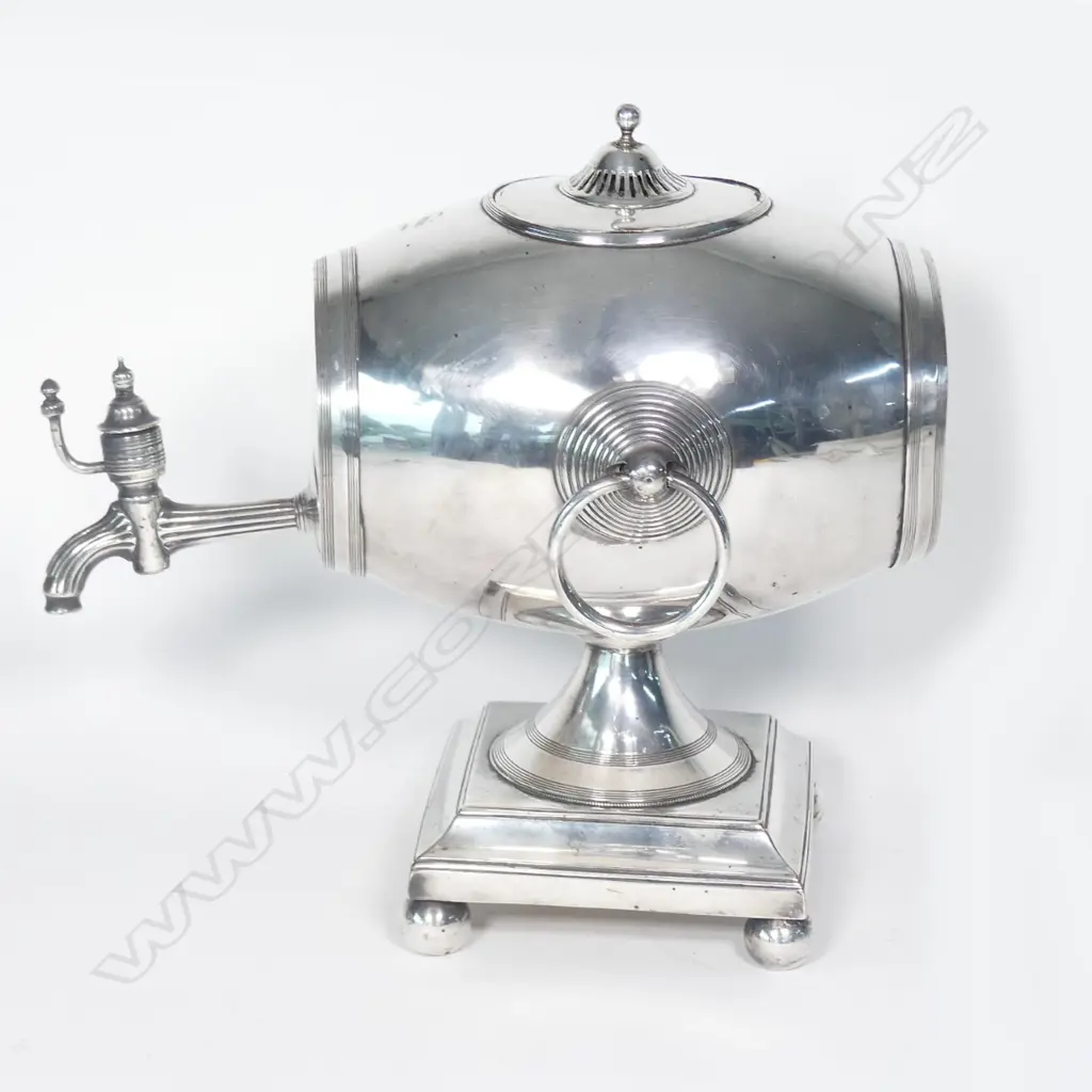 A Regency Old Sheffield Plate barrel form samovar Image 1++