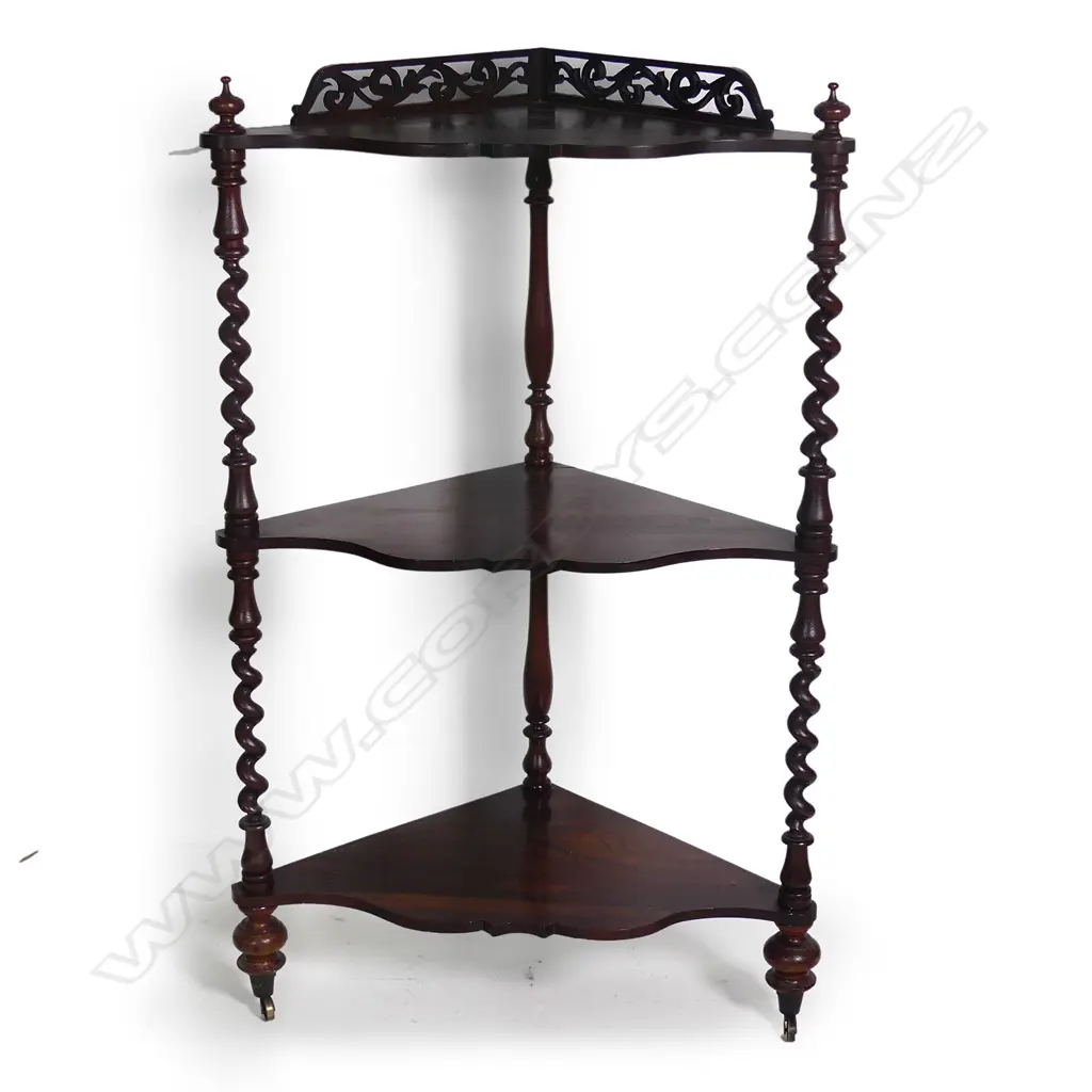 An early 19thC rosewood three tier corner whatnot Image 1++