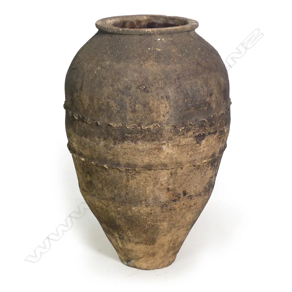 An old European terracotta tall olive oil storage jar Image 1++
