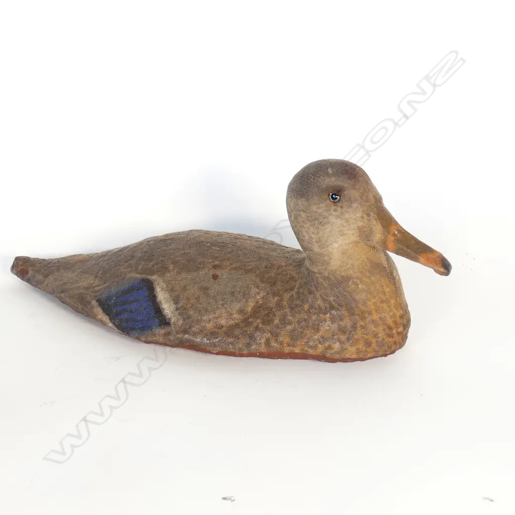 An early 20thC uncommon canvas filled drake duck decoy Image 1++