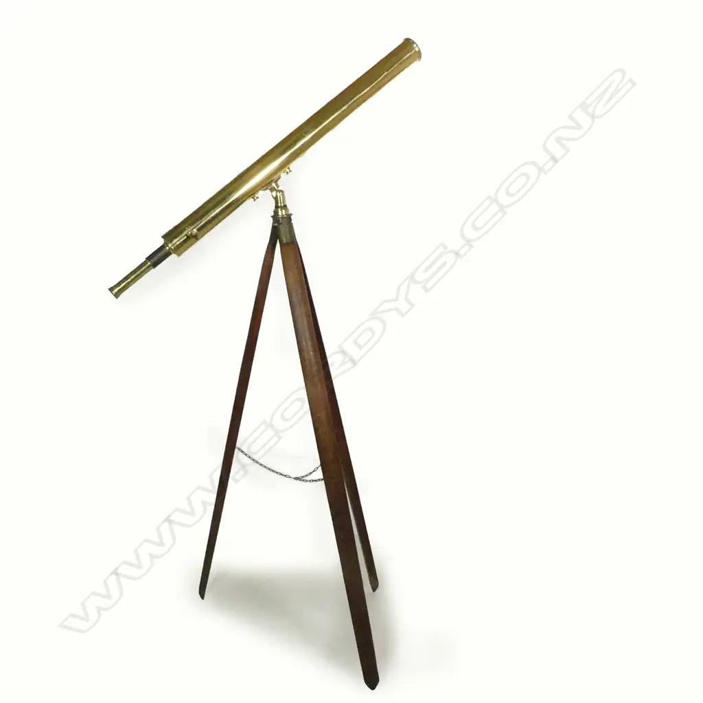 A brass telescope on wooden tripod stand Image 1++