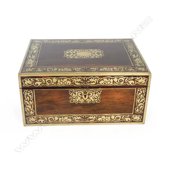 A William IV brass inlaid rosewood jewel/work box
