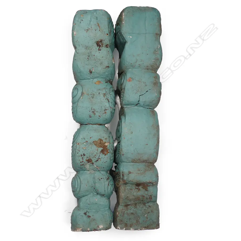 Two vintage Maori stylised figural cast concrete posts Image 1++