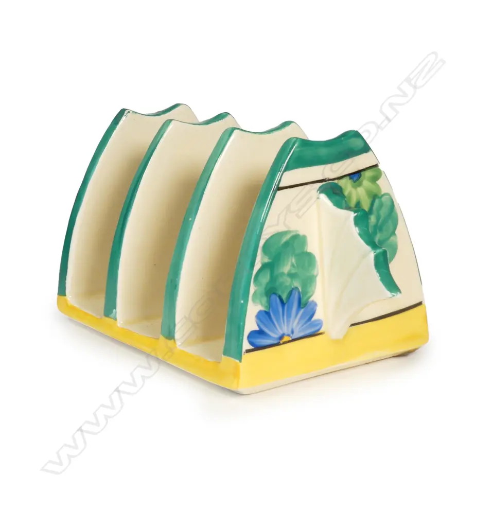 A Clarice Cliff Bizarre 'Sungay' pattern toast rack Image 1++