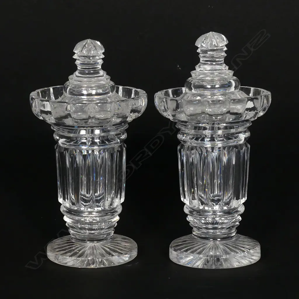 A pair of Regency cut crystal lidded sweetmeat containers Image 1++