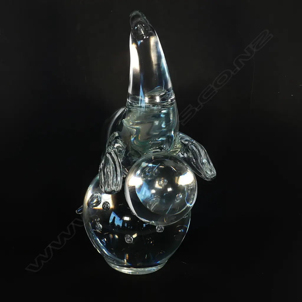 LGE MURANO CLEAR GLASS SEAL WITH BALL SCULPTURE Image 1++