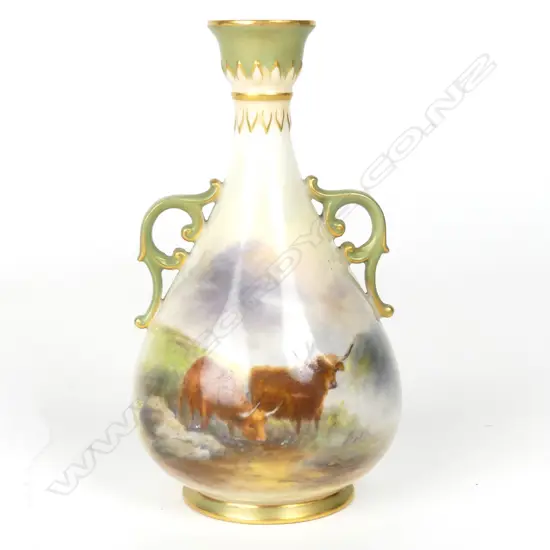 A Royal Worcester Harry Stinton highland cattle painted vase