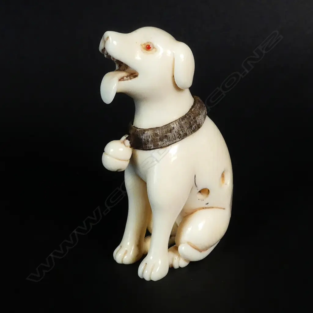 A Japanese Tokyo School ivory netsuke of a seated dog Image 1++