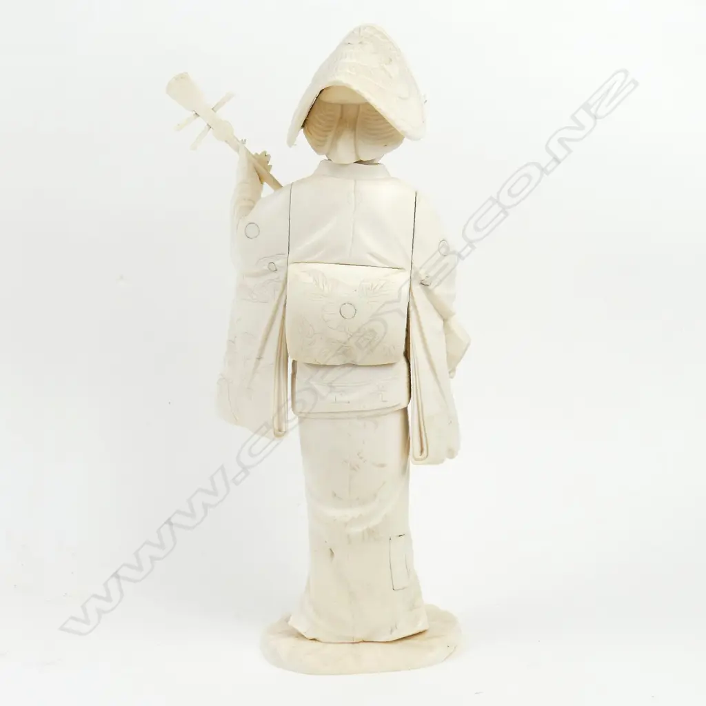 A Japanese sectional ivory figure of a strolling shamisen player Image 1++