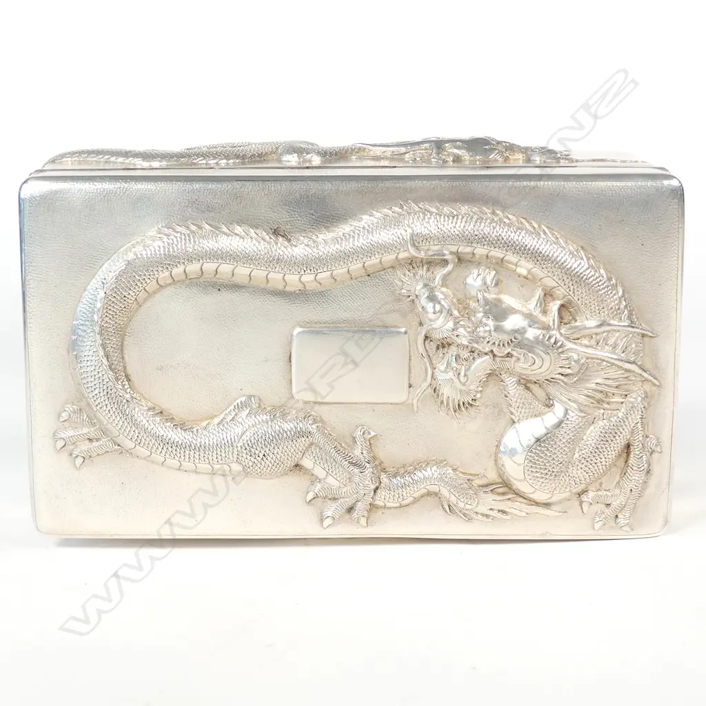 A c.1900 Chinese silver dragon embossed rectangular box Image 1++